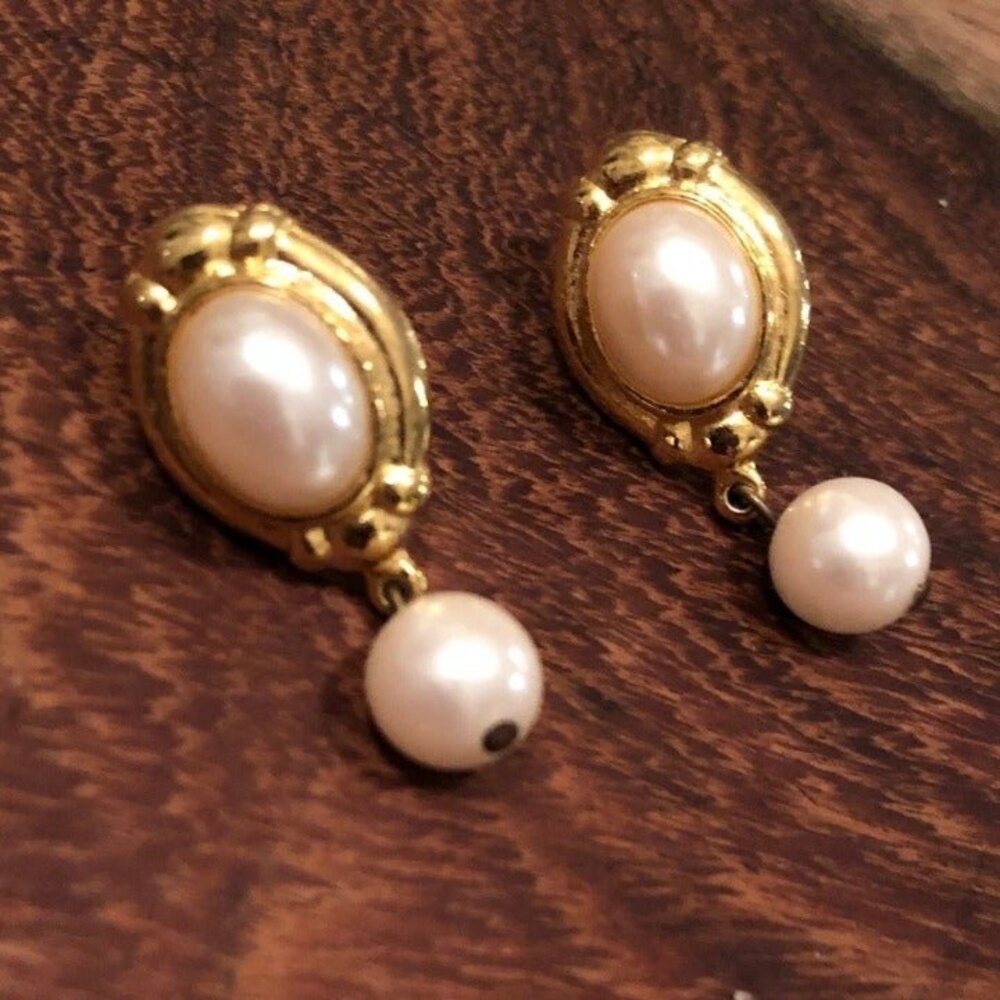 Synthetic Pearl Fashion Dangle Earrings Gold Tone